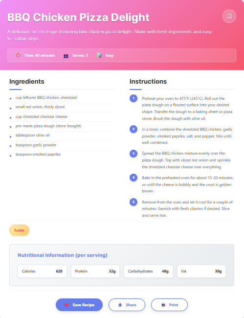 Screenshot of the AI generated recipe